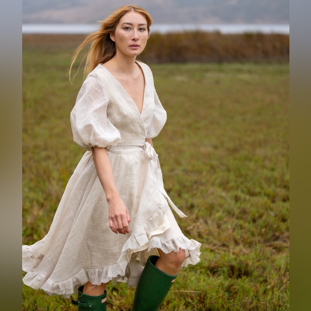 Alyssa Nicole Limen Midi Dress with Ruffle Detail